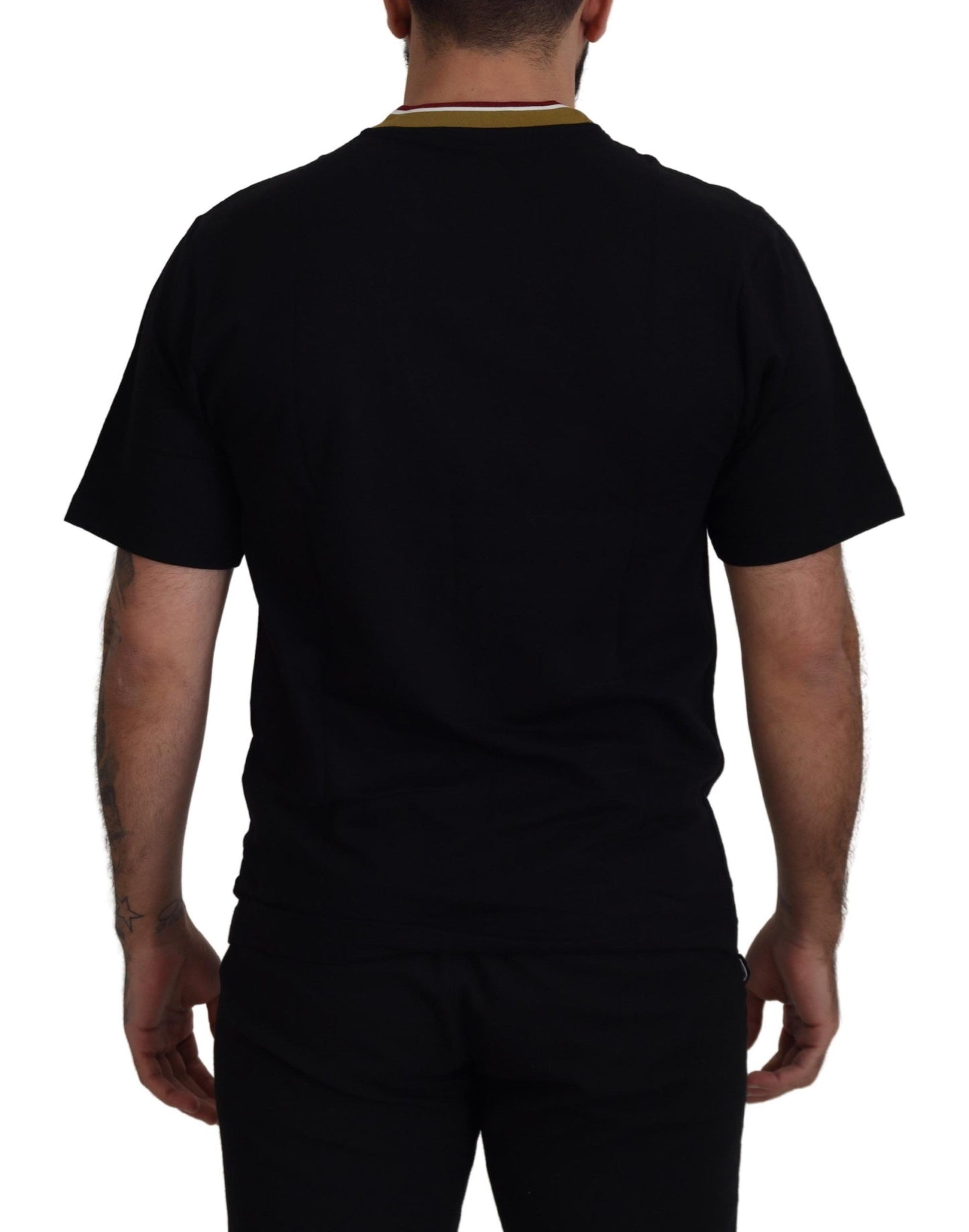 Dolce &amp; Gabbana Black Cotton Embroidered Crewneck T-shirt