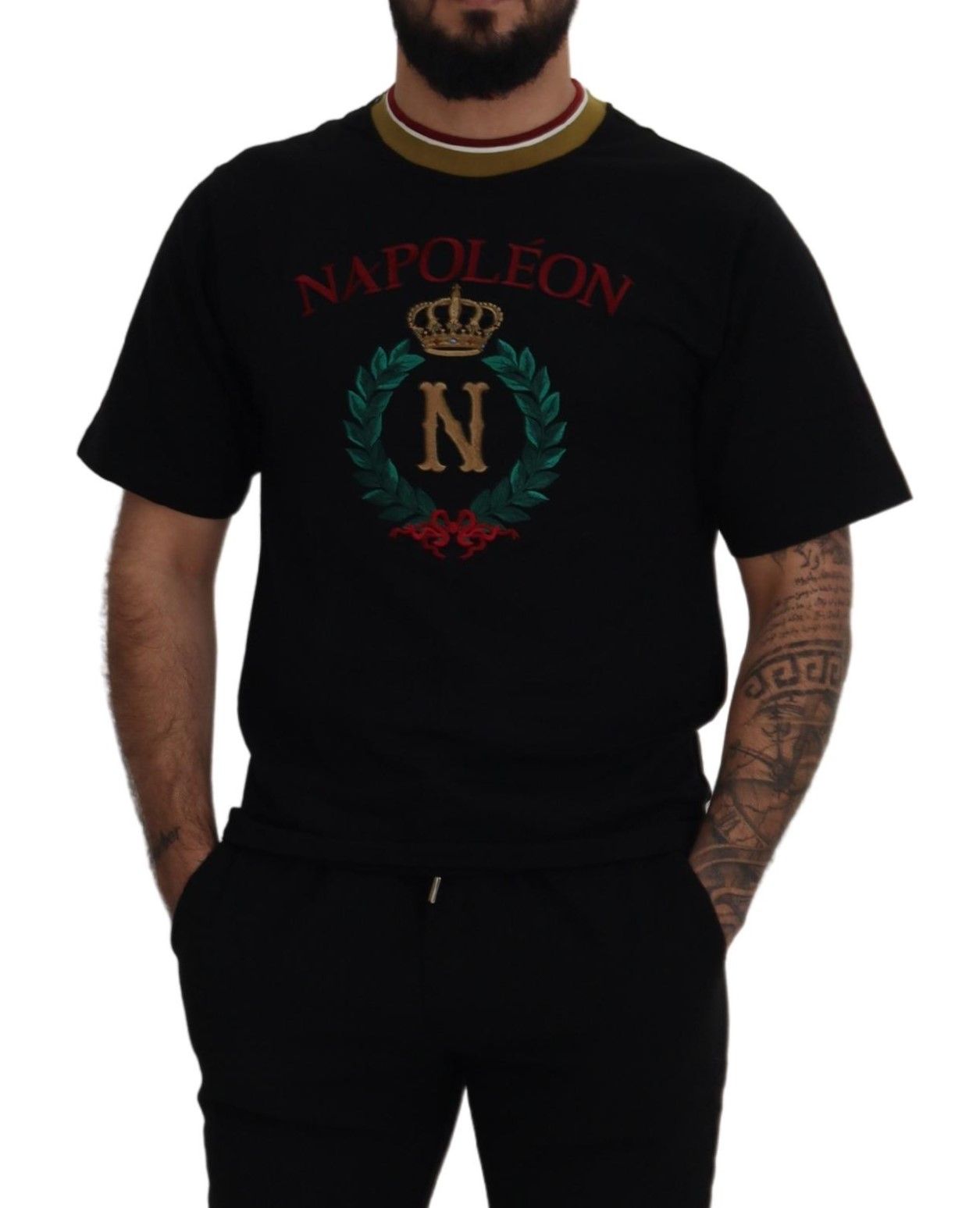 Dolce &amp; Gabbana Black Cotton Embroidered Crewneck T-shirt