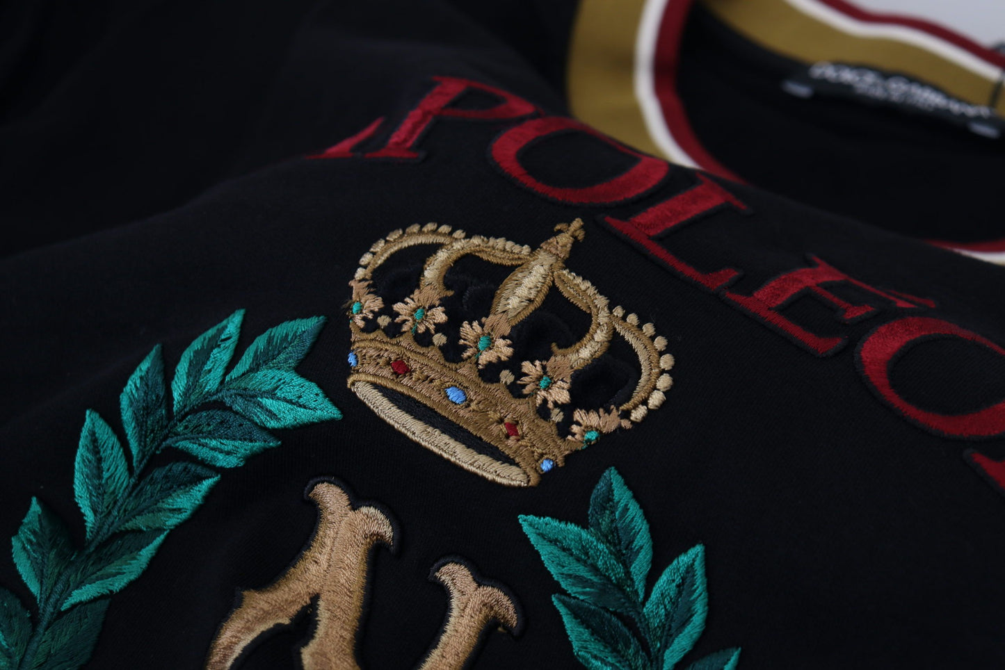 Dolce &amp; Gabbana Black Cotton Embroidered Crewneck T-shirt