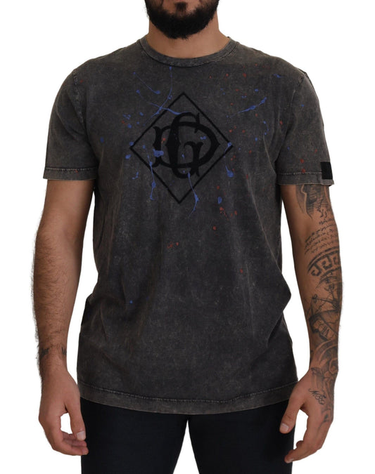 Dolce &amp; Gabbana Grey Discolored Effect DG Logo T-shirt