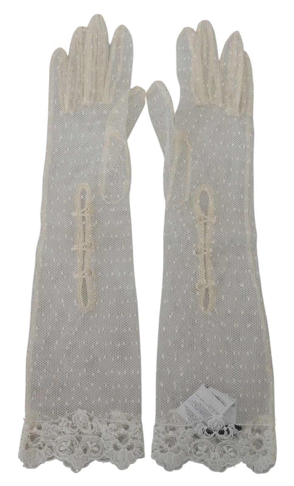 Dolce &amp; Gabbana White Lace Elbow Length Mitten Cotton Gloves