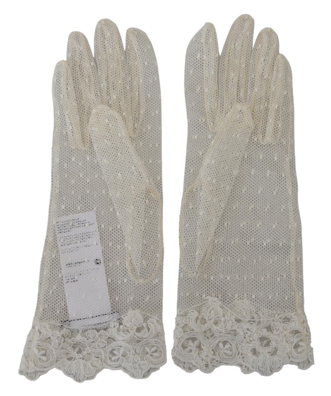 Dolce &amp; Gabbana White Lace Wrist Length Mitten Cotton Gloves