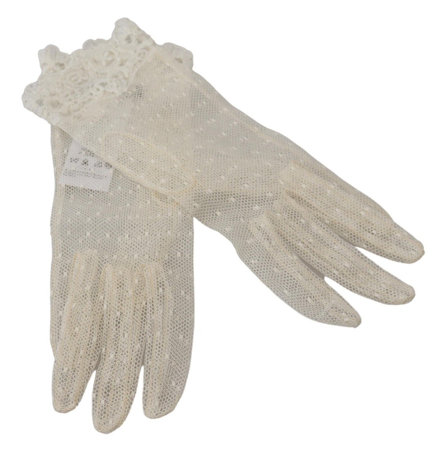 Dolce &amp; Gabbana White Lace Wrist Length Mitten Cotton Gloves