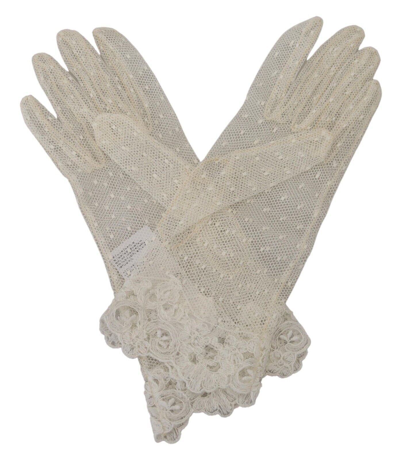 Dolce &amp; Gabbana White Lace Wrist Length Mitten Cotton Gloves