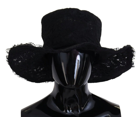 Dolce &amp; Gabbana Black Floral Lace Wide Brim Top Hat