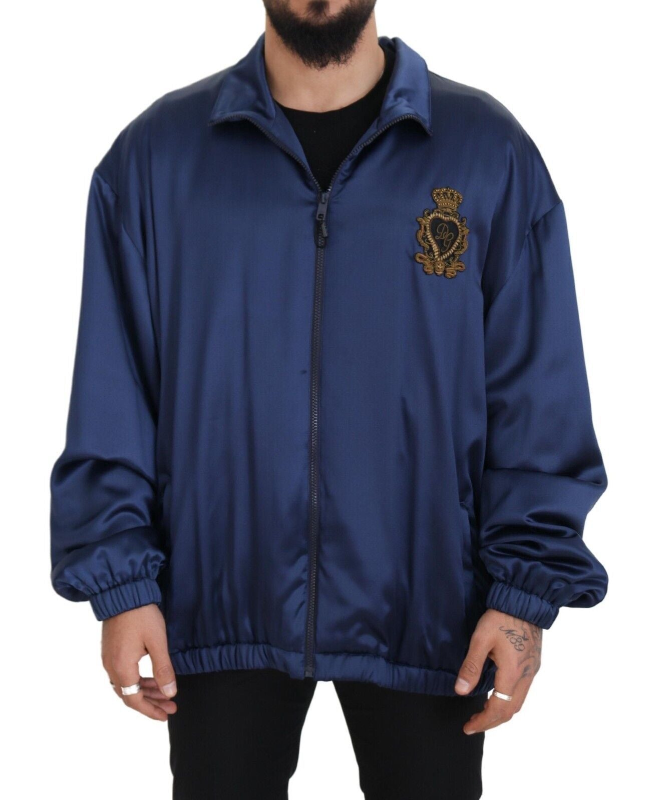 Dolce &amp; Gabbana Blue Heraldic Patch Full Zip KHALED Jacke