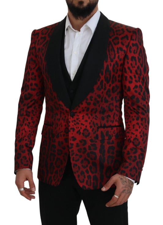 Dolce &amp; Gabbana Red SICILIA Leopard formeller 3-teiliger Anzug