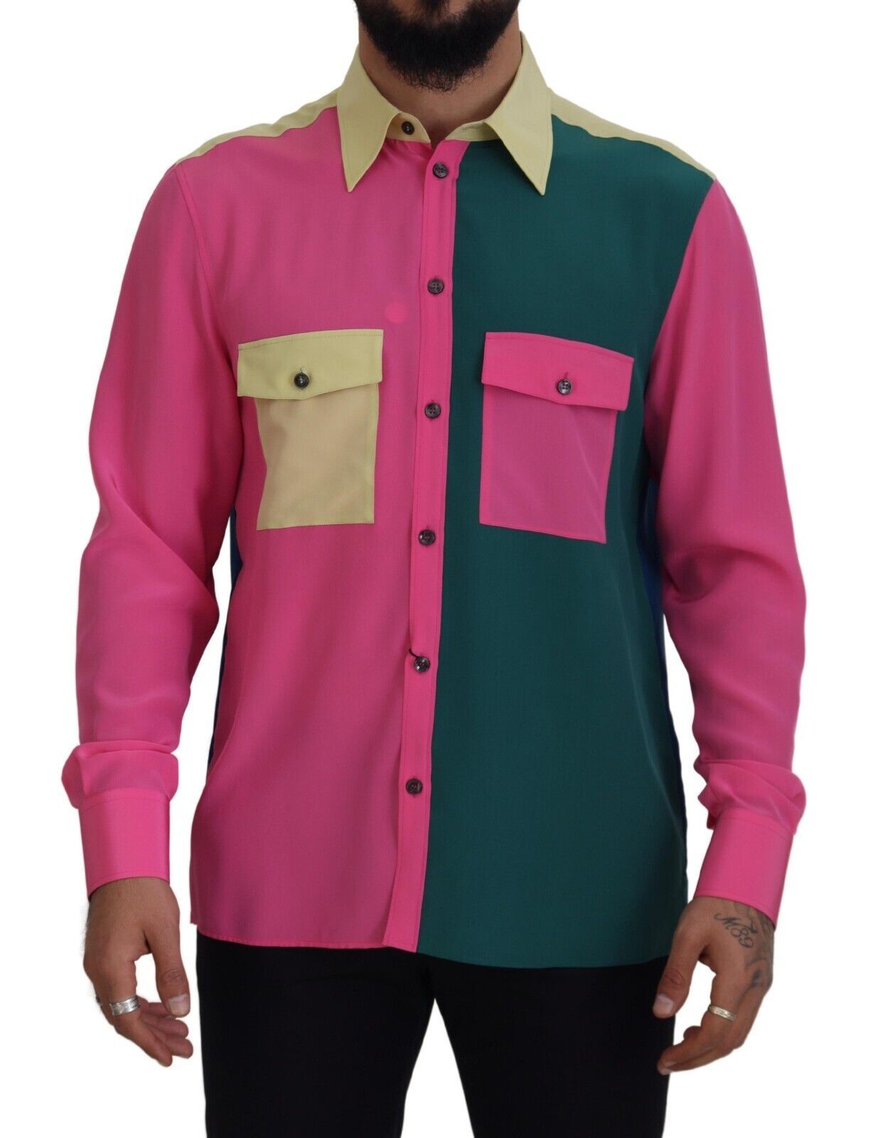 Dolce &amp; Gabbana Multicolor Patchwork Silk Button Down Shirt