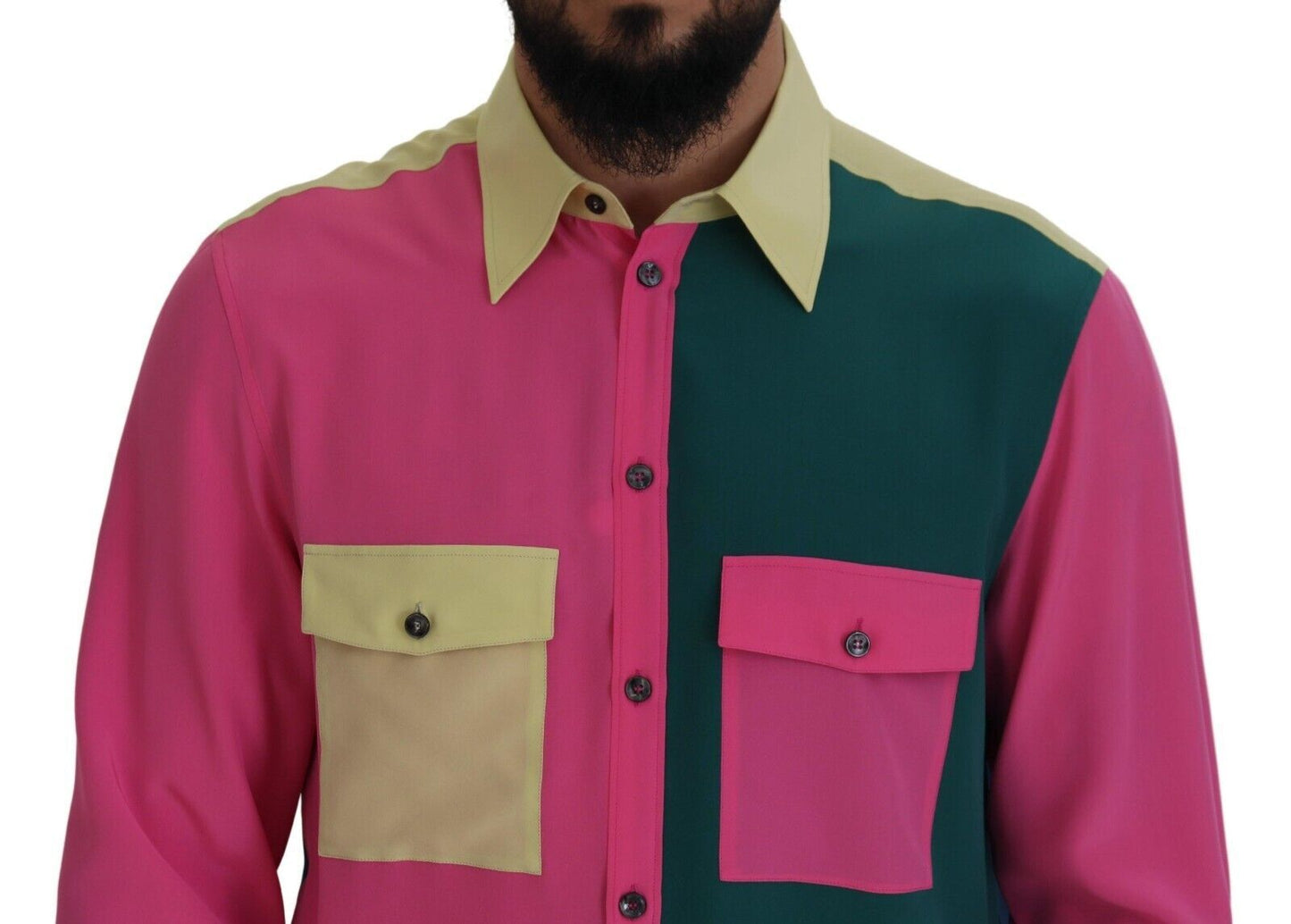 Dolce &amp; Gabbana Multicolor Patchwork Silk Button Down Shirt