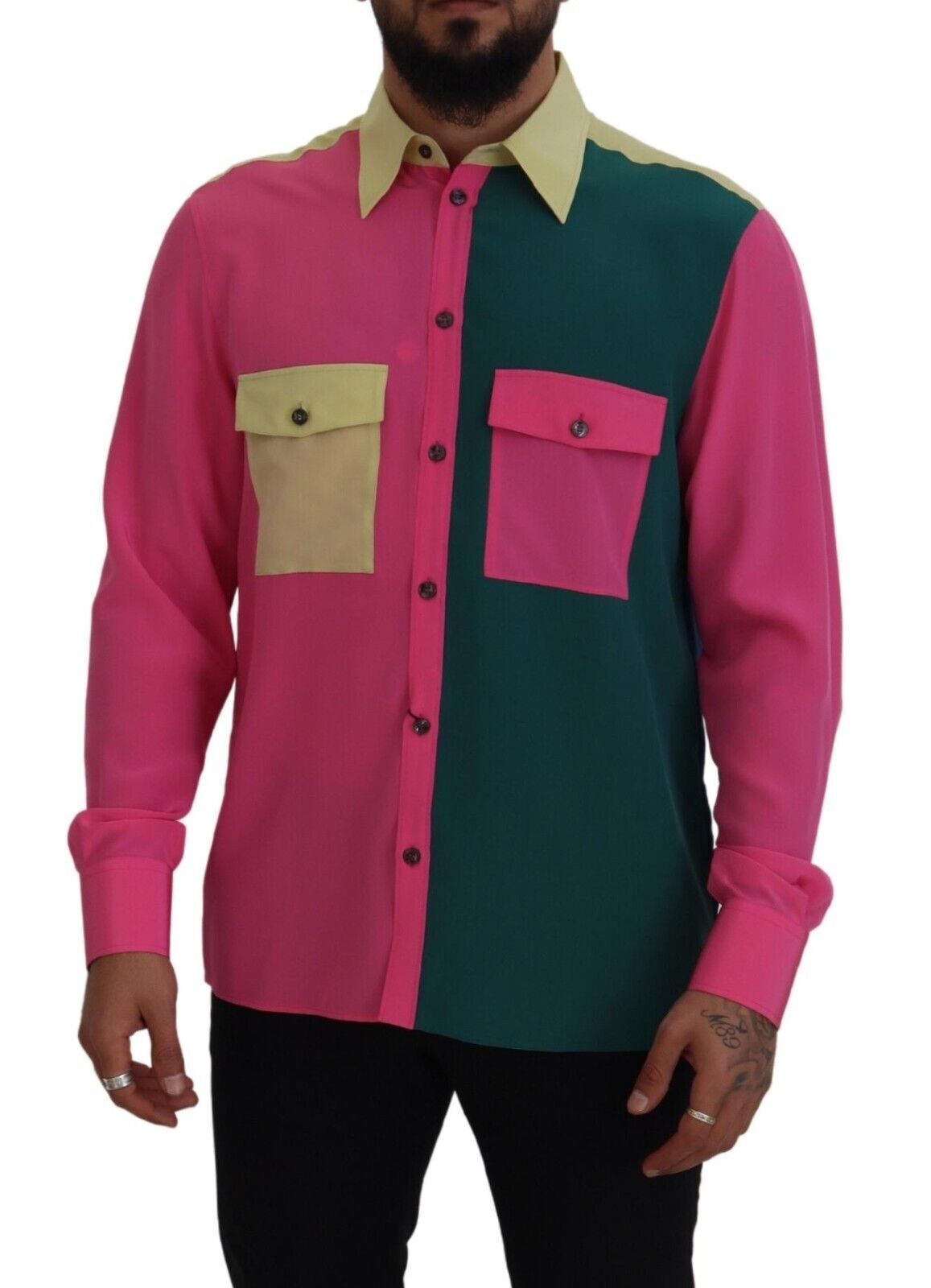 Dolce &amp; Gabbana Multicolor Patchwork Silk Button Down Shirt