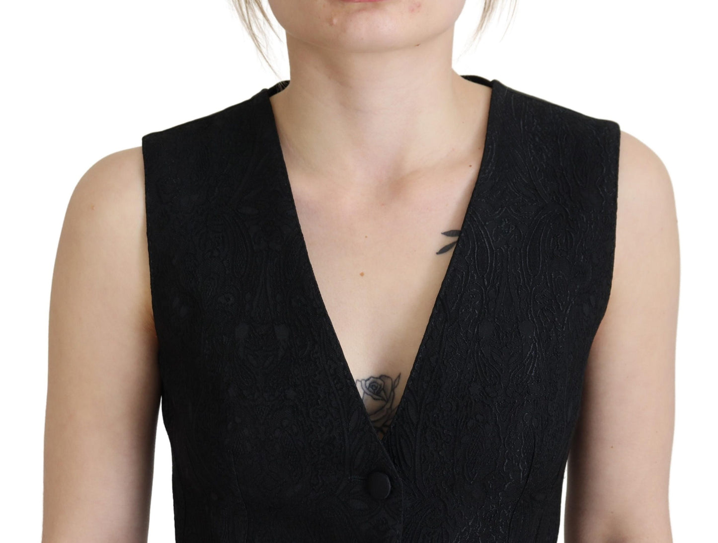 Dolce &amp; Gabbana Black Brocade Button Down Sleeveless Vest Top