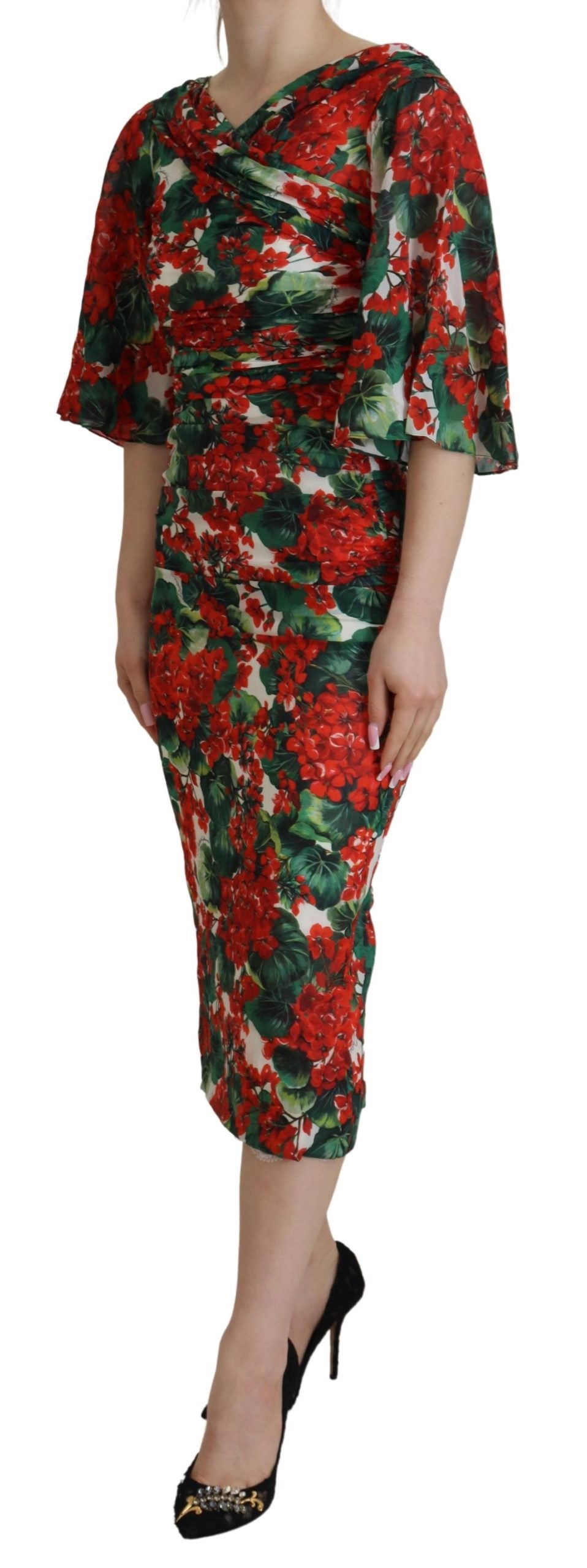 Dolce &amp; Gabbana Multicolor Geranium Silk Sheath Midi Dress