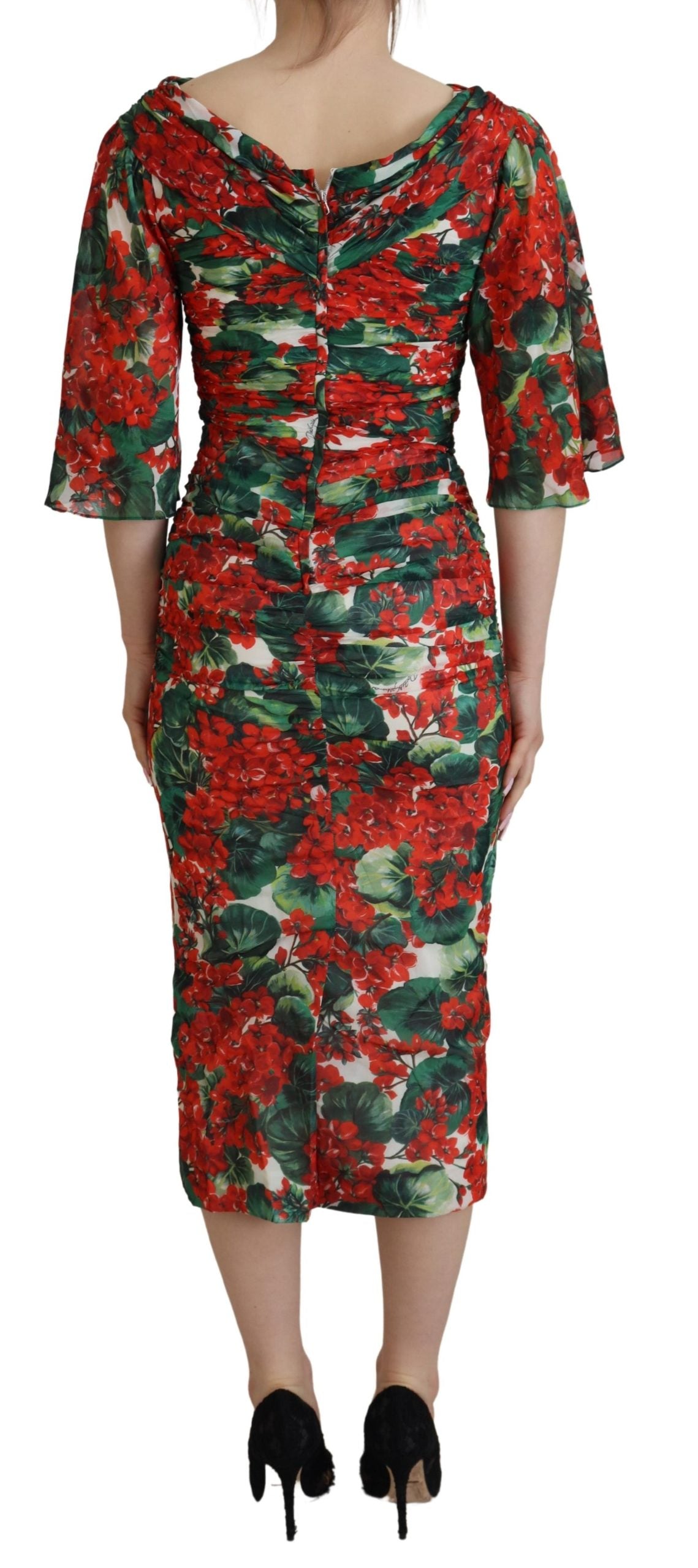 Dolce &amp; Gabbana Multicolor Geranium Silk Sheath Midi Dress