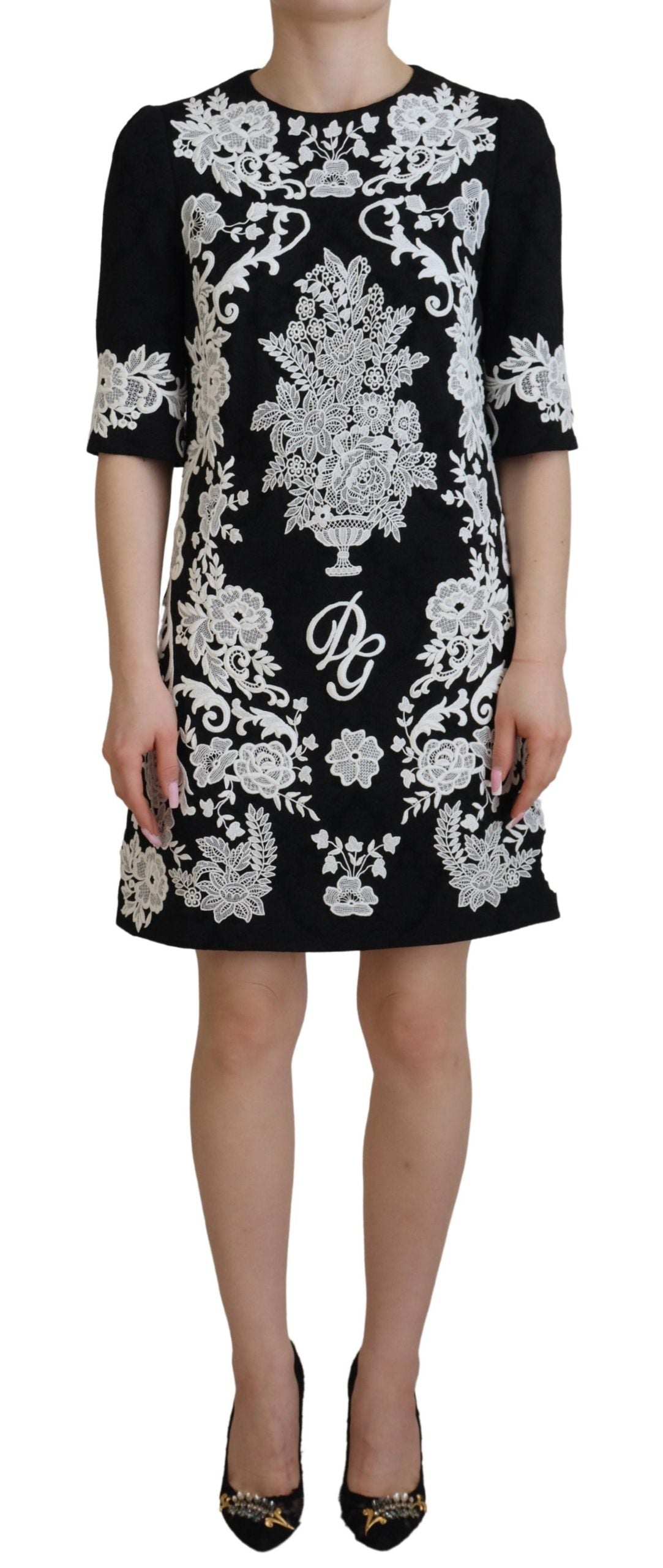 Dolce & Gabbana Elegant Black A-Line Mini Dress with Lace Trim