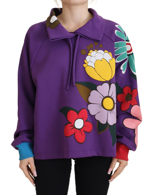 Dolce &amp; Gabbana Purple Floral Print Pullover Cotton Sweater