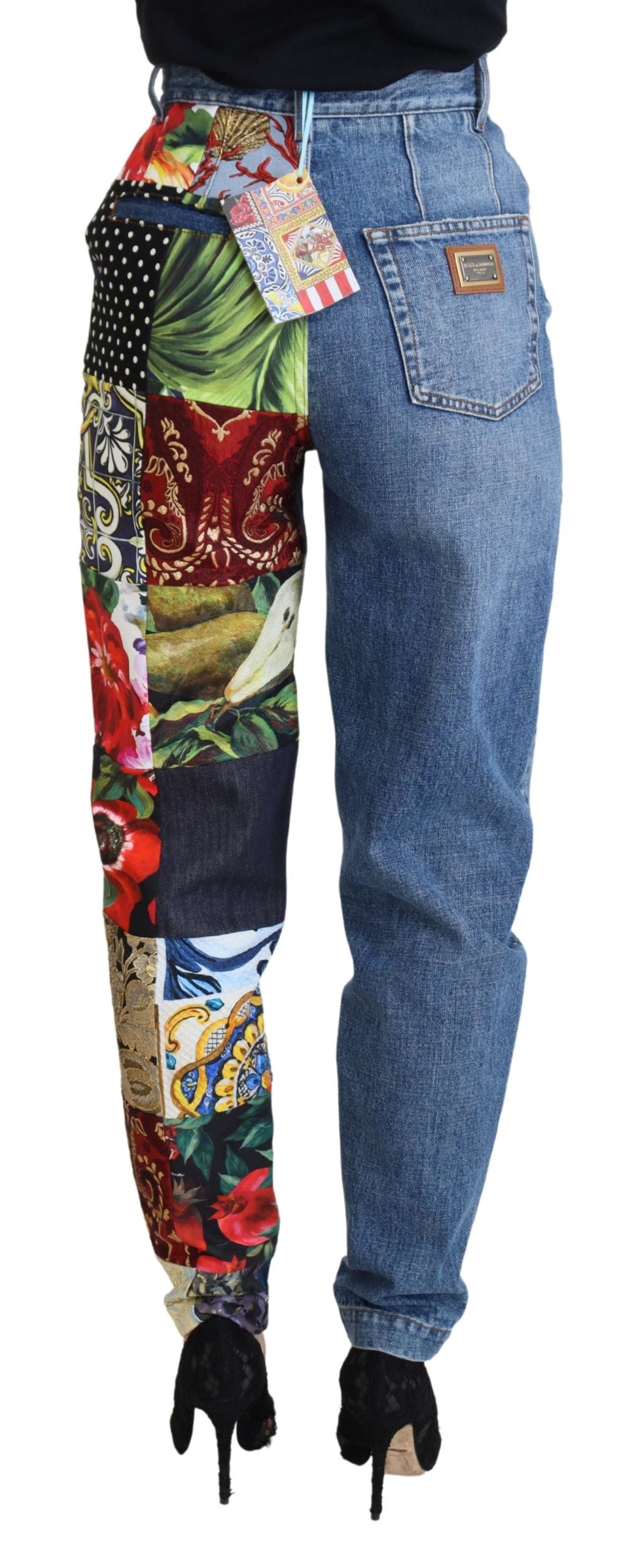 Dolce &amp; Gabbana Blue Jacquard Majolica High Waist Jeans