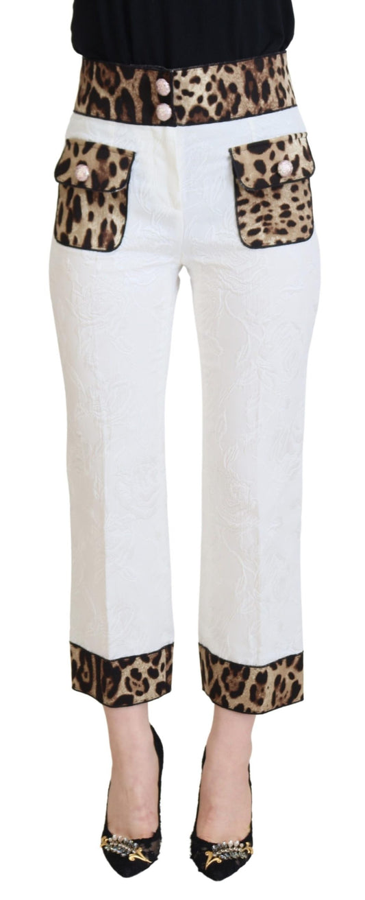 Dolce &amp; Gabbana White Leopard Print High Waist Pants