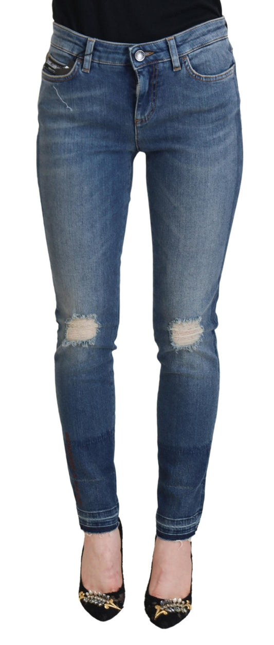 Dolce &amp; Gabbana Blue Washed Cotton Tattered Denim Jeans