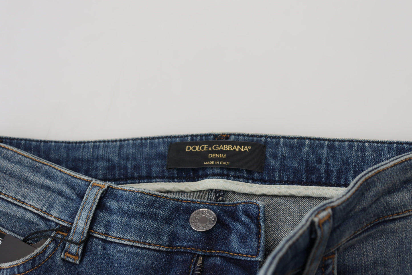 Dolce &amp; Gabbana Blue Washed Cotton Tattered Denim Jeans