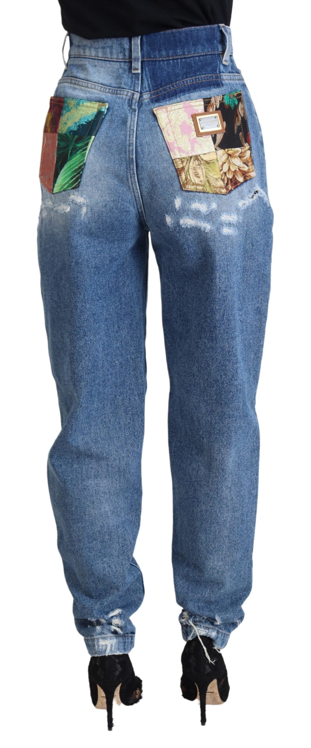 Dolce &amp; Gabbana Blue Washed Cotton Tattered Denim Jeans