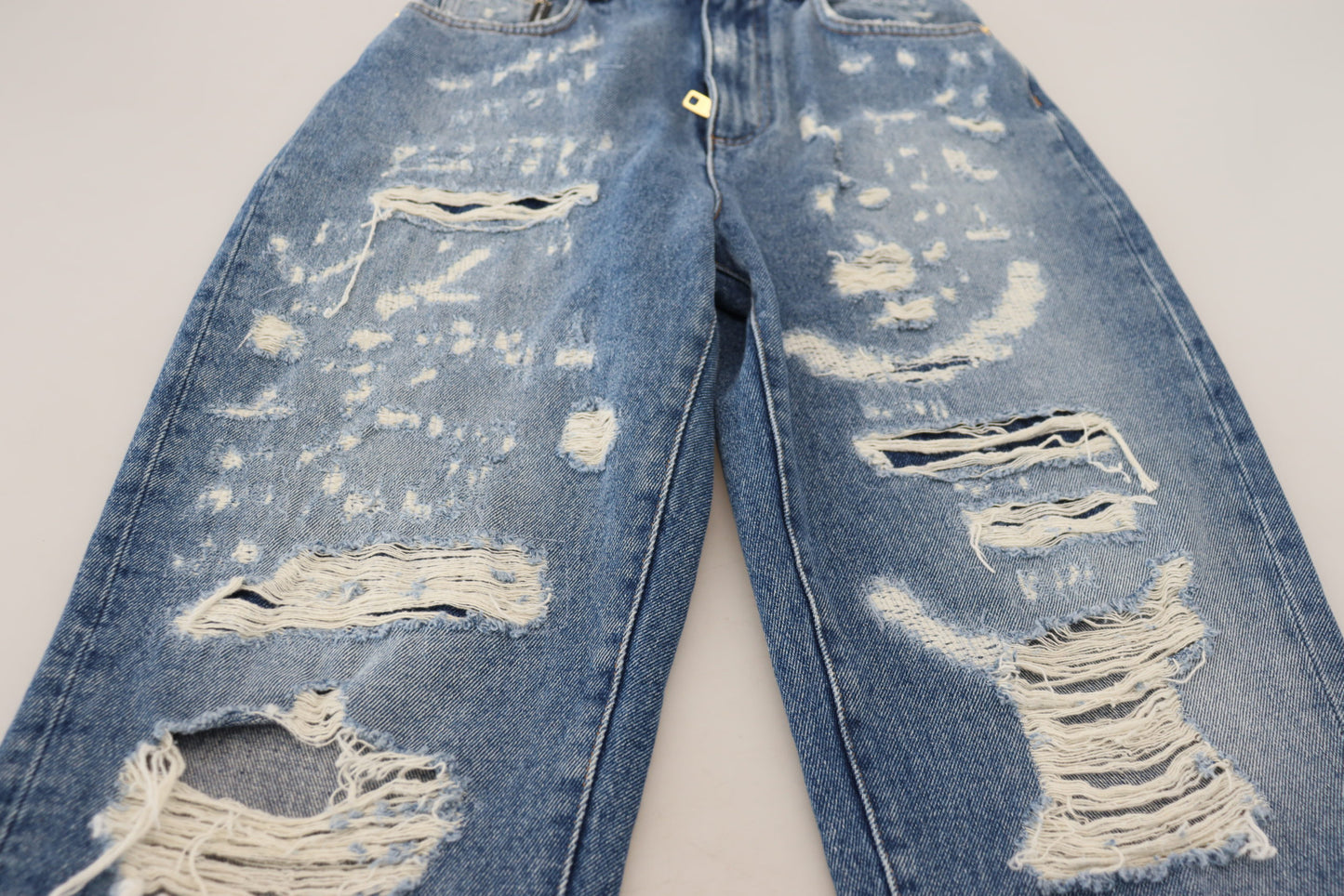 Dolce &amp; Gabbana Blue Washed Cotton Tattered Denim Jeans