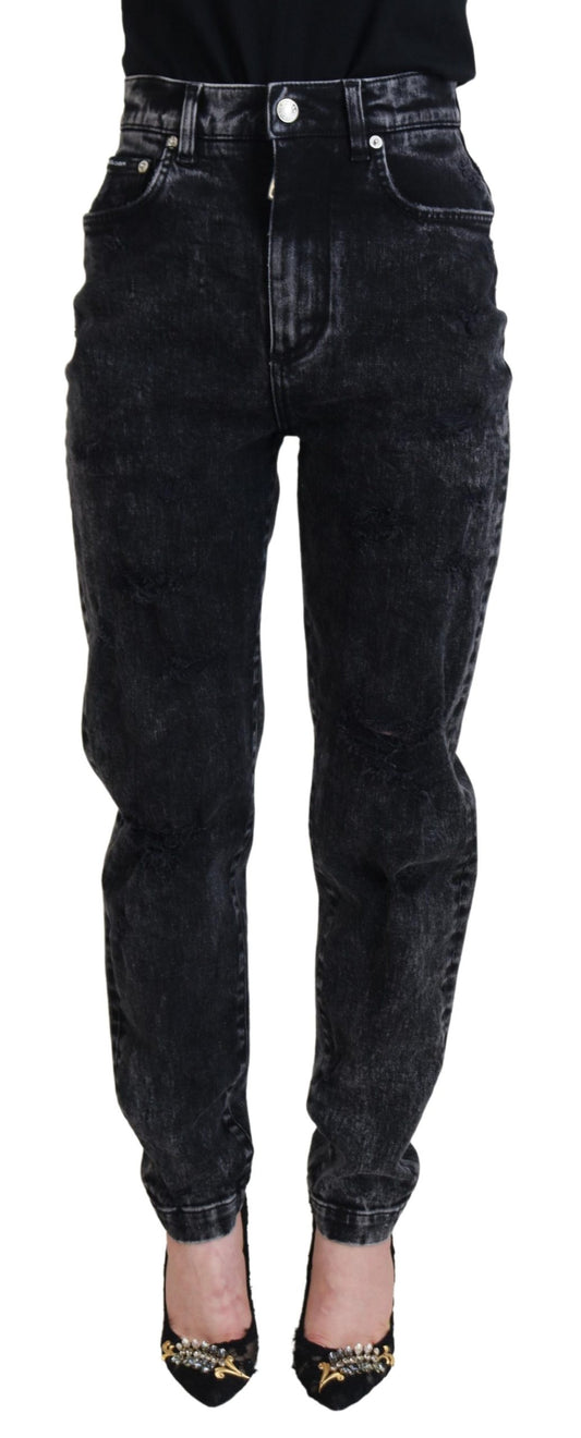 Dolce &amp; Gabbana Black Washed Cotton High Waist Denim Jeans