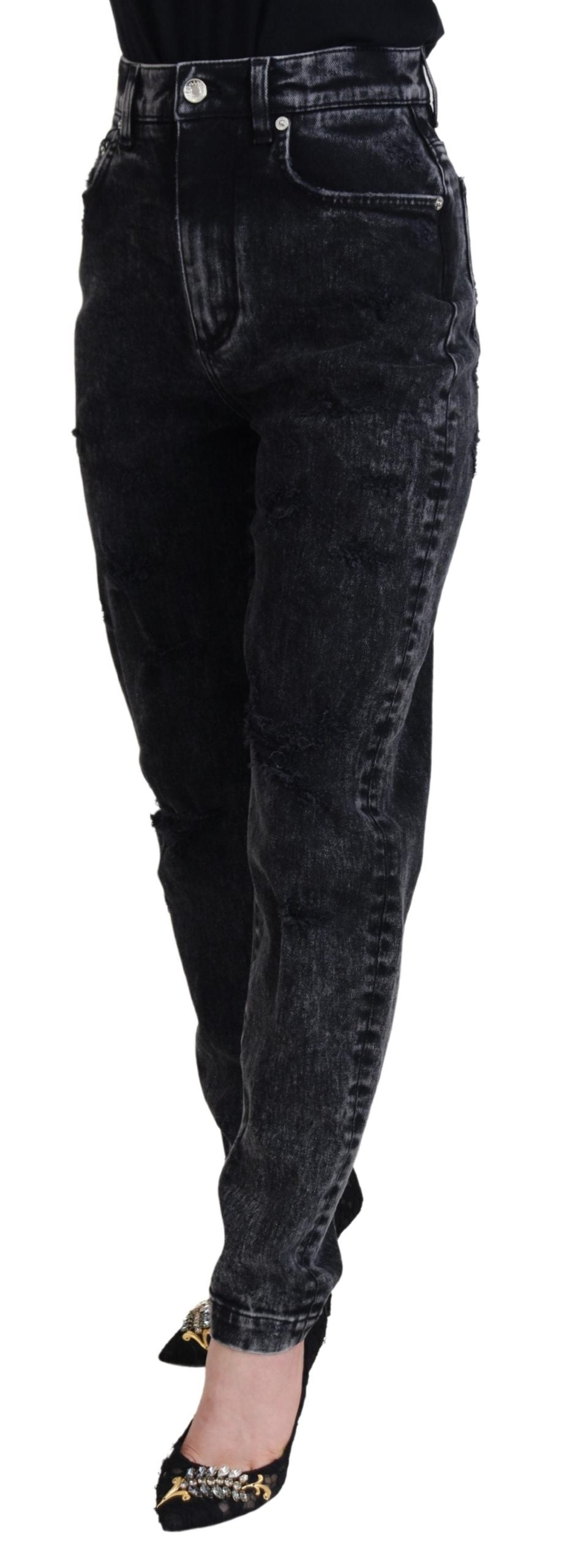 Dolce &amp; Gabbana Black Washed Cotton High Waist Denim Jeans