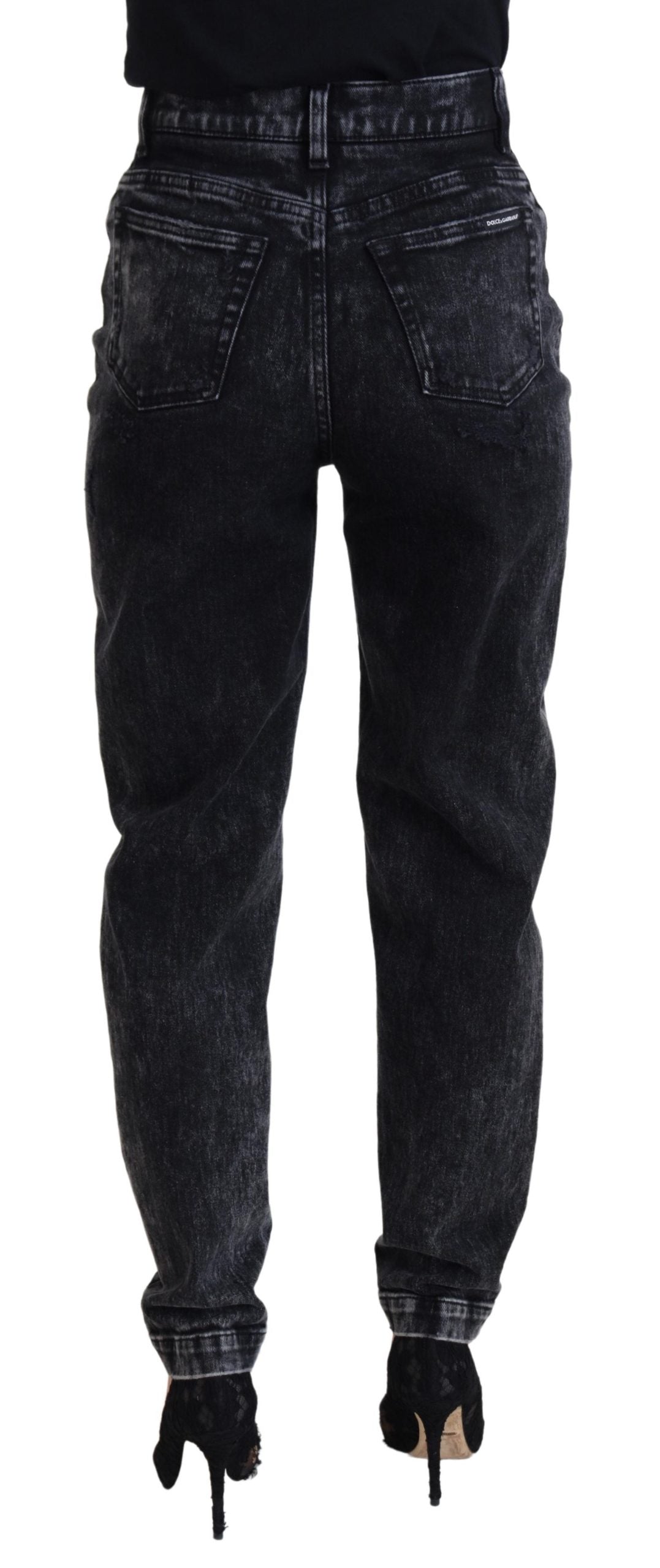 Dolce &amp; Gabbana Black Washed Cotton High Waist Denim Jeans