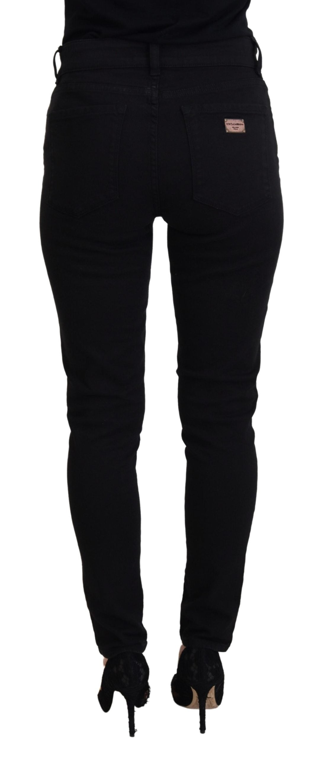 Dolce &amp; Gabbana Black Cotton Skinny Mid Waist Denim Jeans