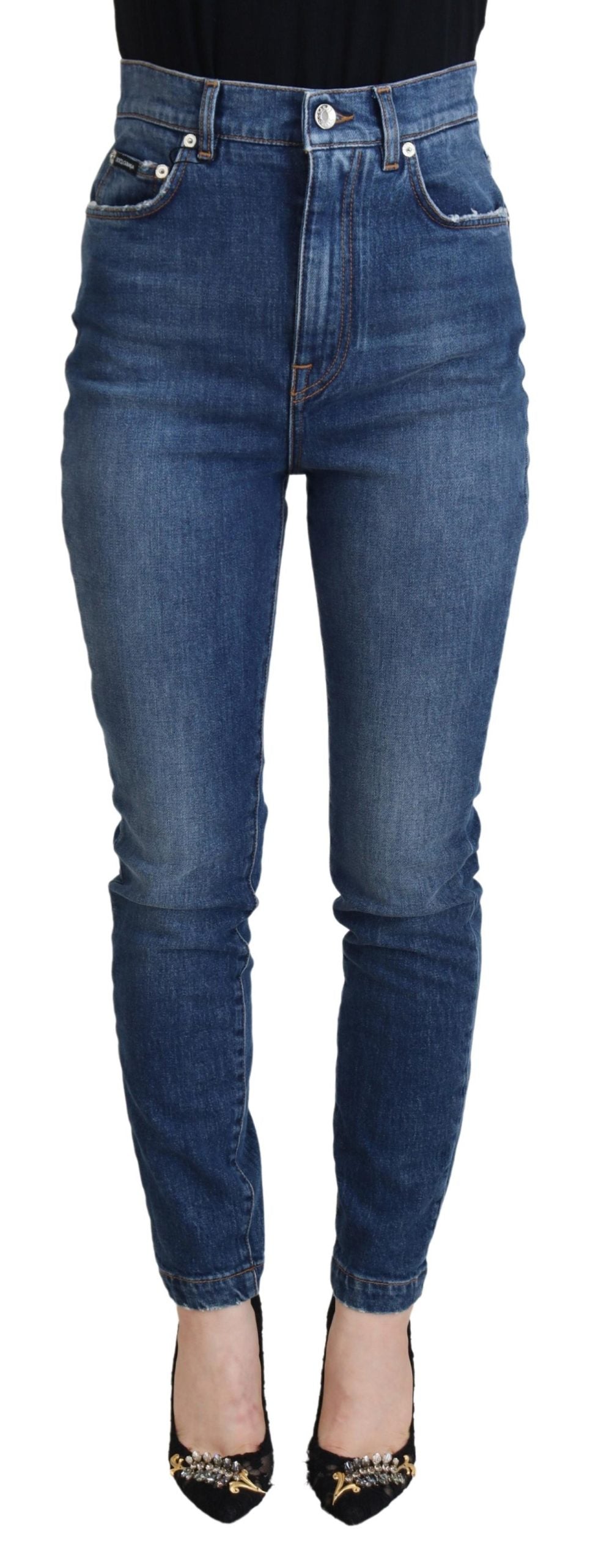 Dolce &amp; Gabbana Blue Cotton High Waist Skinny Denim Jeans