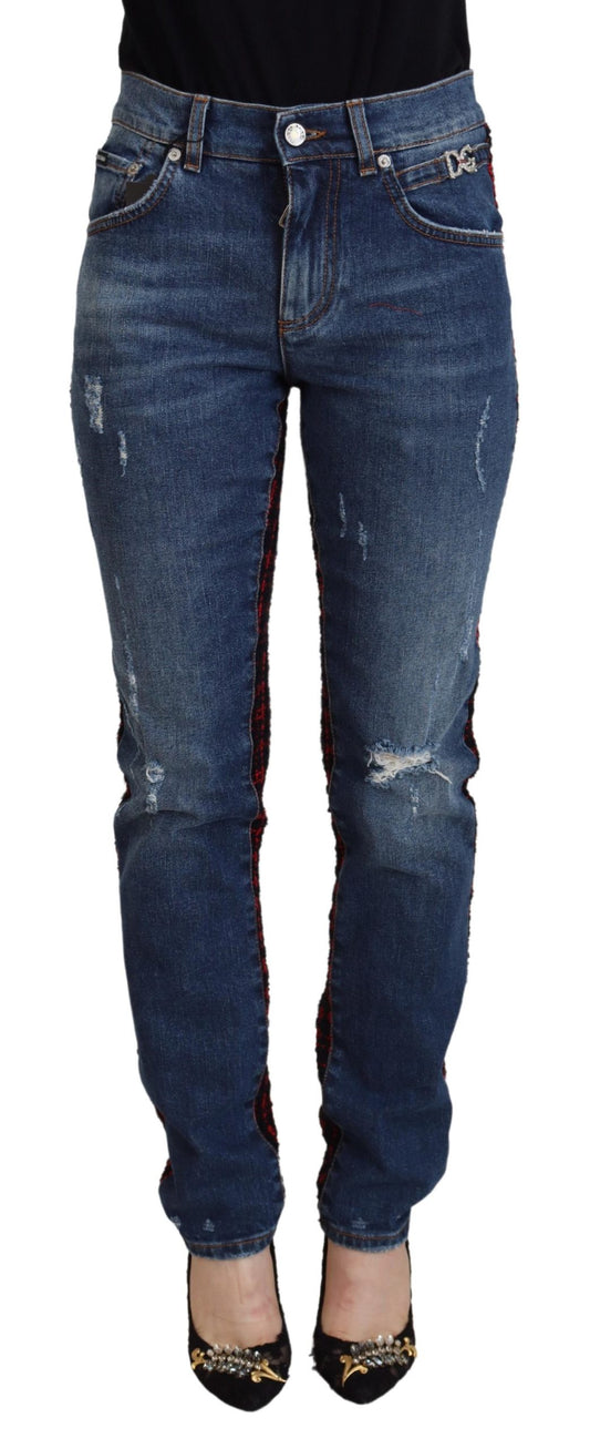 Dolce &amp; Gabbana Blue Checkered Back Skinny Denim Jeans