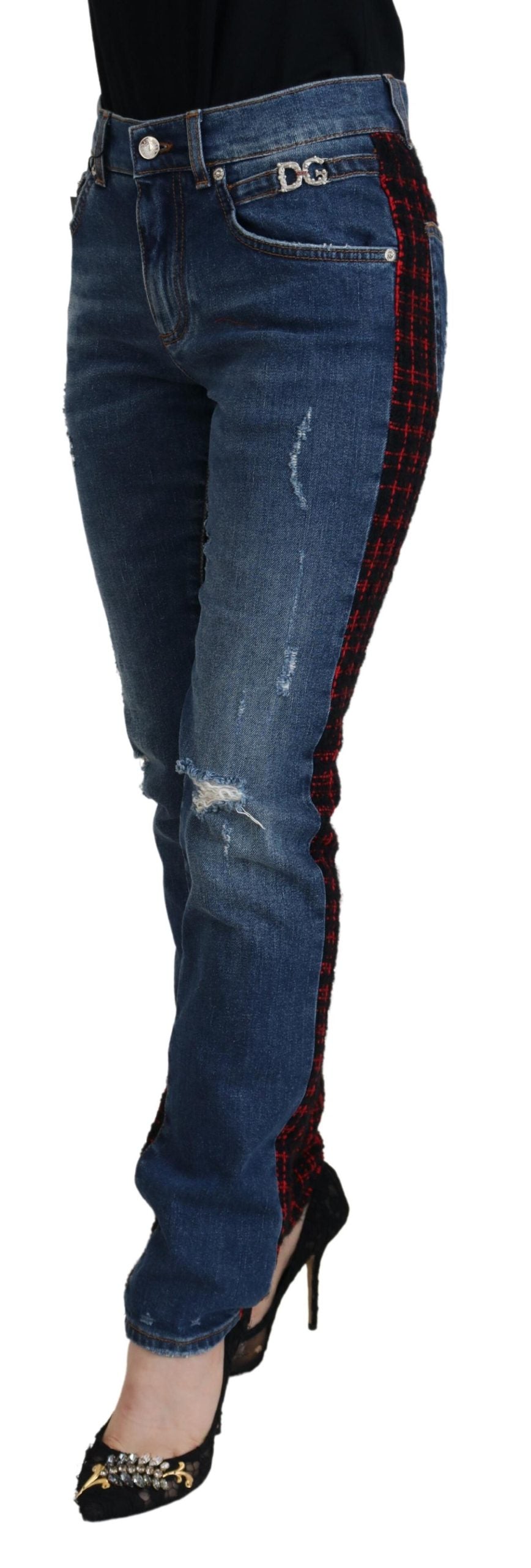 Dolce &amp; Gabbana Blue Checkered Back Skinny Denim Jeans