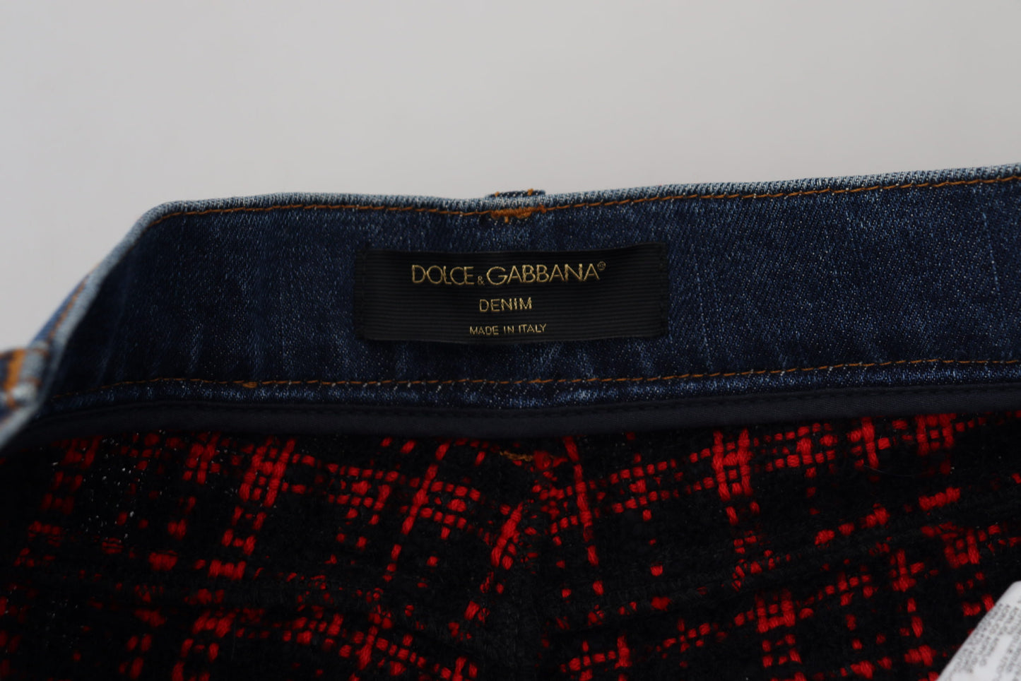 Dolce &amp; Gabbana Blue Checkered Back Skinny Denim Jeans