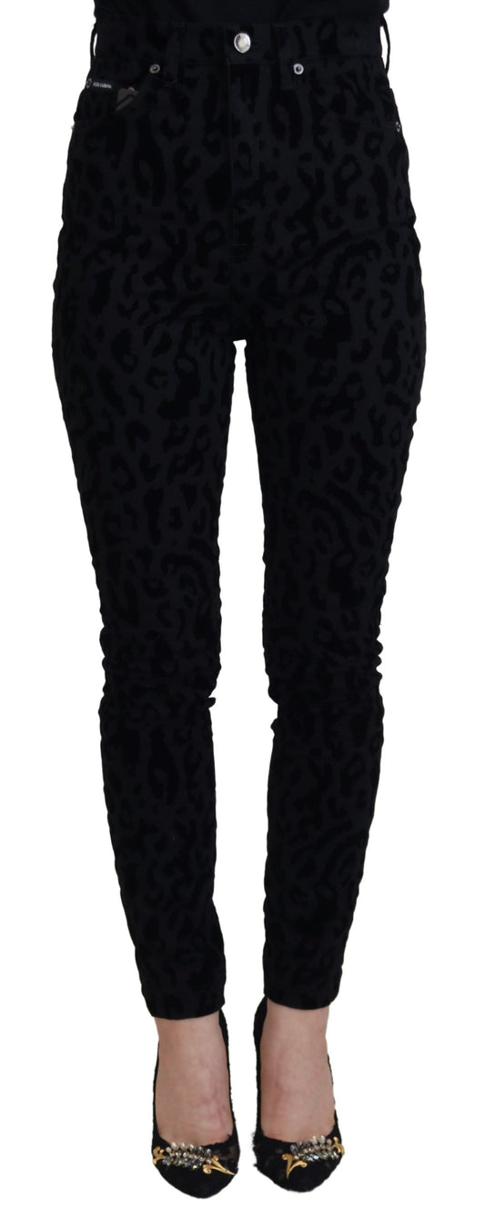 Dolce &amp; Gabbana Black Leopard Skinny Denim Jeans