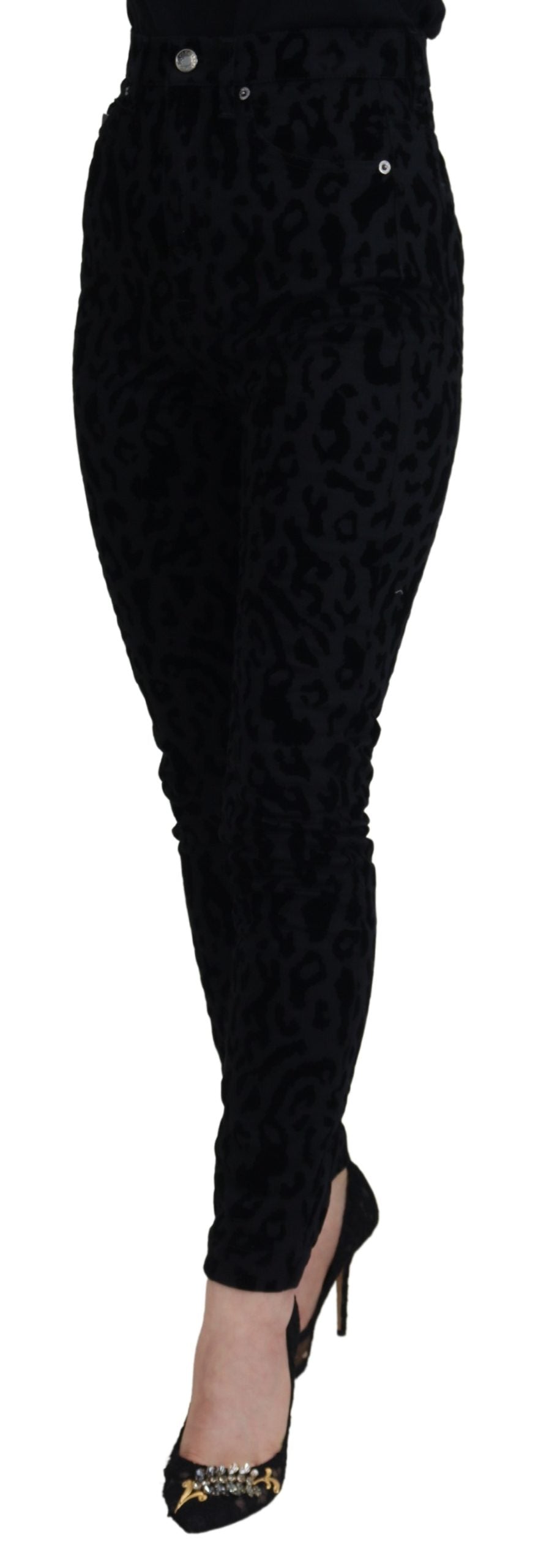 Dolce &amp; Gabbana Black Leopard Skinny Denim Jeans