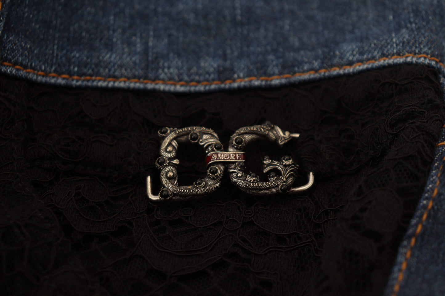 Dolce &amp; Gabbana Black Floral Lace Front Skinny Denim Jeans