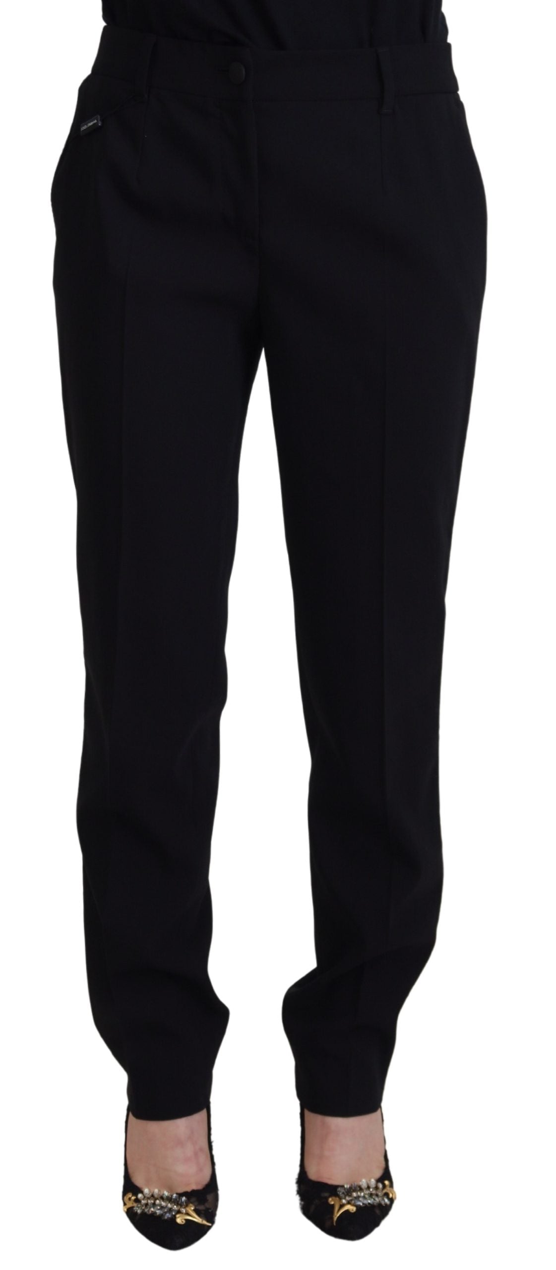 Dolce &amp; Gabbana Black Tapered Women Wool Pants