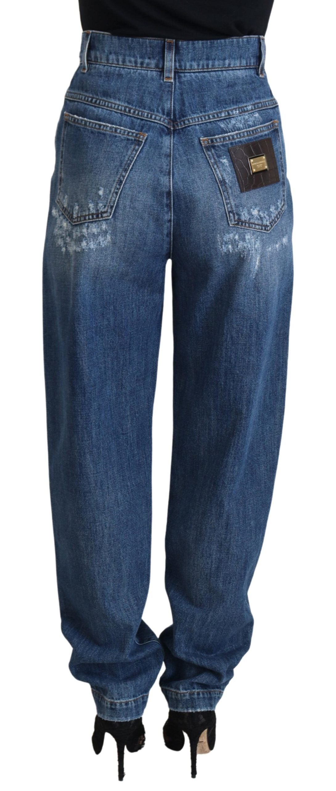 Dolce &amp; Gabbana Blue Washed Cotton Tattered Denim Jeans