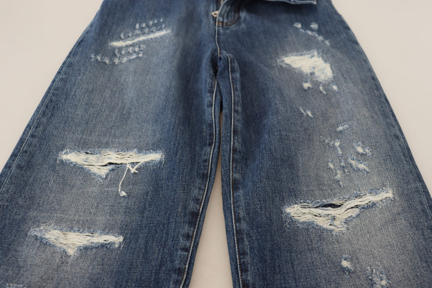 Dolce &amp; Gabbana Blue Washed Cotton Tattered Denim Jeans