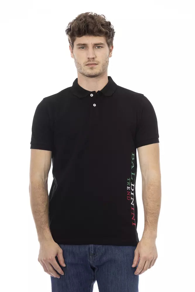 Baldinini Trend – Schlankes schwarzes Baumwoll-Poloshirt mit schicker Stickerei