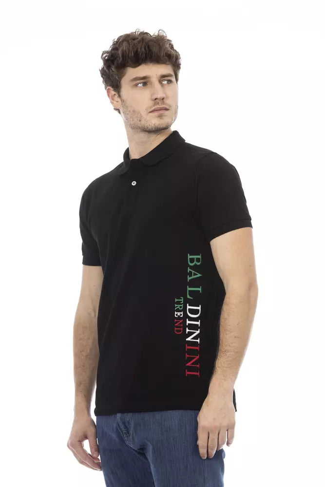 Baldinini Trend – Schlankes schwarzes Baumwoll-Poloshirt mit schicker Stickerei