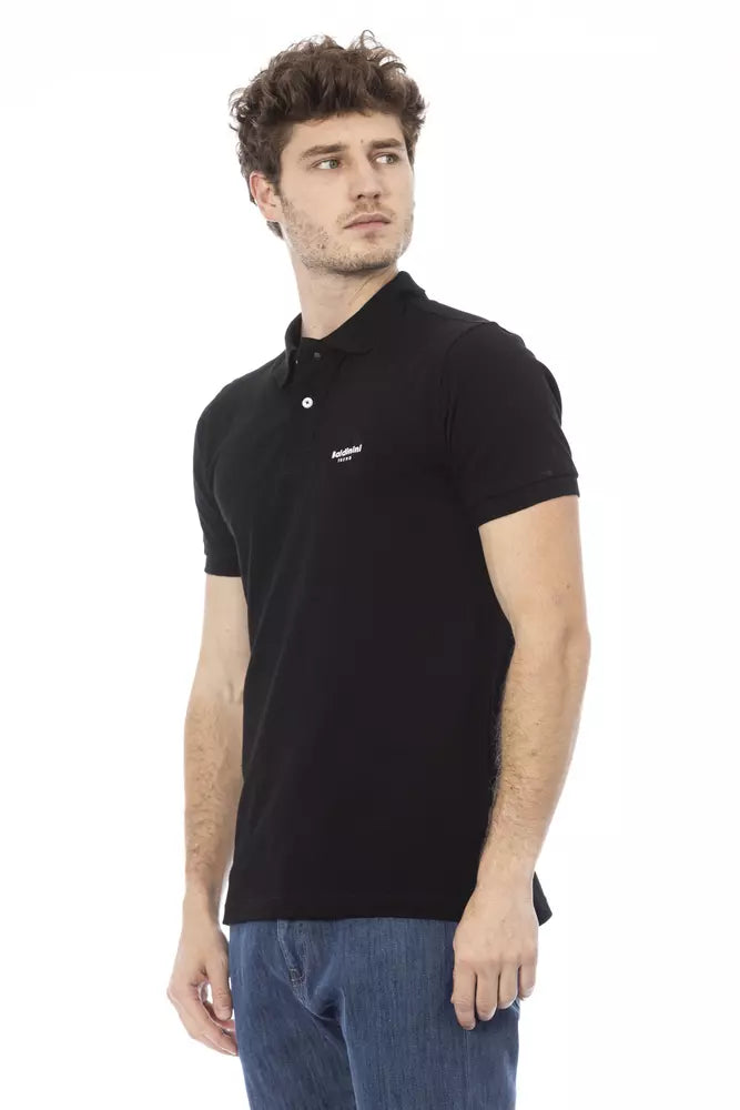 Baldinini Trend Raffiniertes Poloshirt aus schwarzer Baumwolle mit eleganter Stickerei