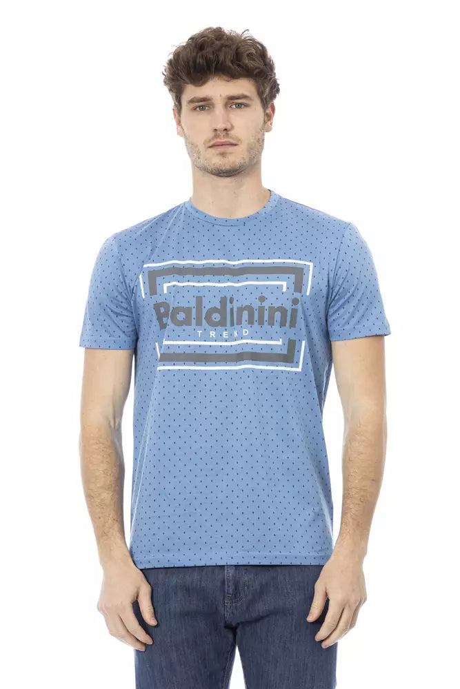 Baldinini Trend Hellblaues Baumwoll-T-Shirt mit schickem Frontdruck