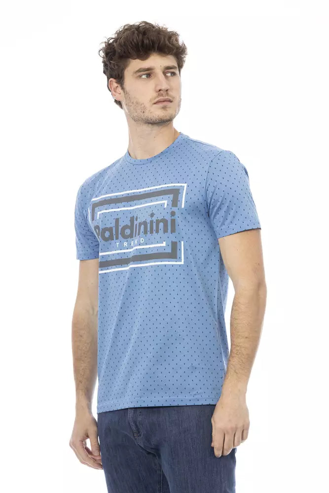 Baldinini Trend Hellblaues Baumwoll-T-Shirt mit schickem Frontdruck