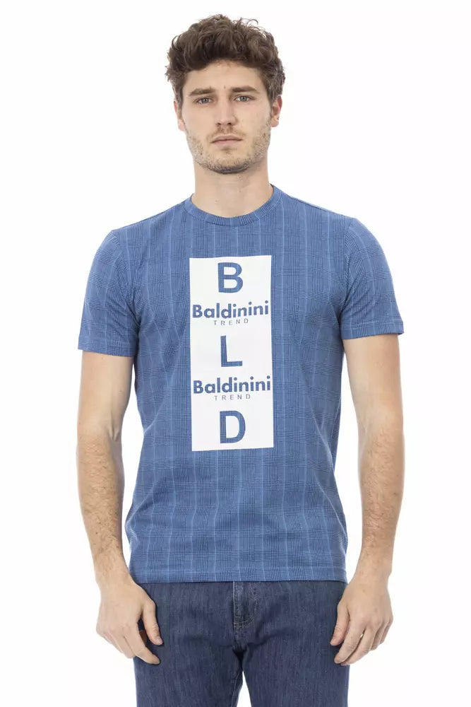 Baldinini Trend Hellblaues Baumwoll-T-Shirt mit schickem Frontdruck