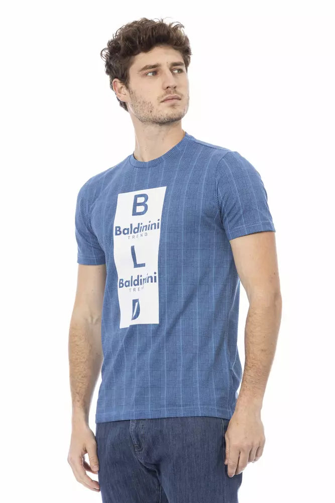 Baldinini Trend Hellblaues Baumwoll-T-Shirt mit schickem Frontdruck