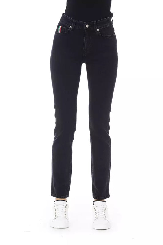 Baldinini Trendy Tricolor-Accent Black Jeans