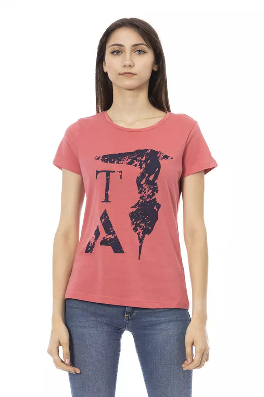 Trussardi Action Chic rosa Kurzarm-T-Shirt mit Frontdruck