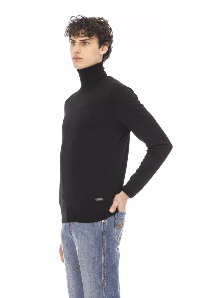 Baldinini Trend Eleganter schwarzer Rollkragenpullover mit Monogramm-Akzent