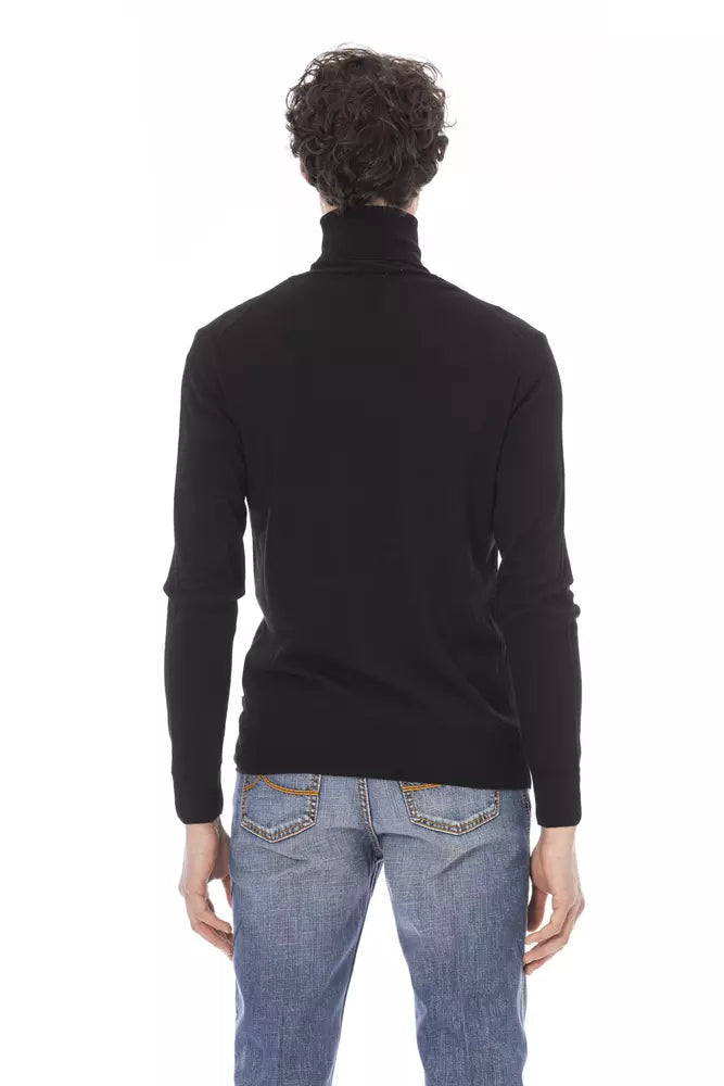 Baldinini Trend Eleganter schwarzer Rollkragenpullover mit Monogramm-Akzent